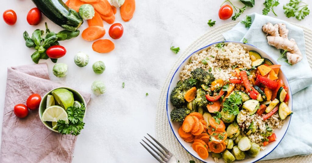 pexels photo 1640777 1640777 2 Colorful quinoa salad with fresh vegetables creates a healthy, balanced meal.